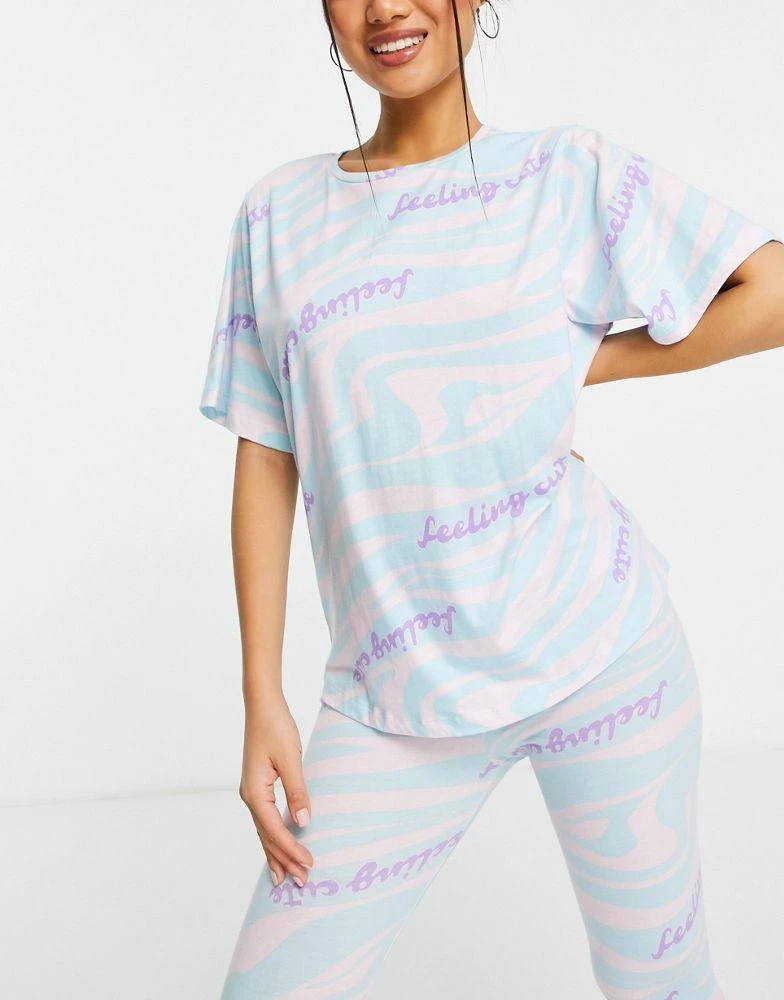 商品ASOS|ASOS DESIGN Petite exclusive feeling cute zebra oversized tee & legging pyjama set in blue & pink,价格¥138,第3张图片详细描述