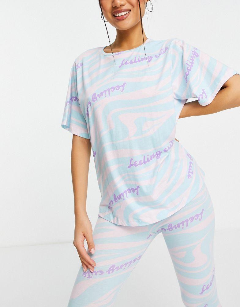 商品ASOS|ASOS DESIGN Petite exclusive feeling cute zebra oversized tee & legging pyjama set in blue & pink,价格¥150,第5张图片详细描述