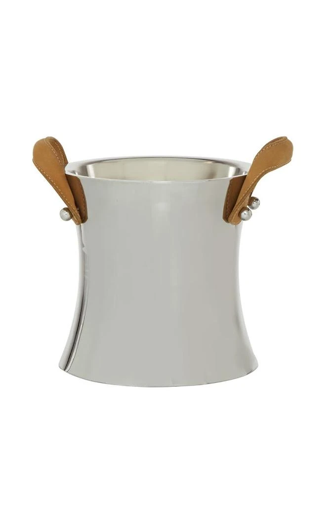 商品WILLOW ROW|Single Bottle Ice Bucket with Leather Strap HandlesChampagneSilver Stainless Steel,价格¥782,第3张图片详细描述