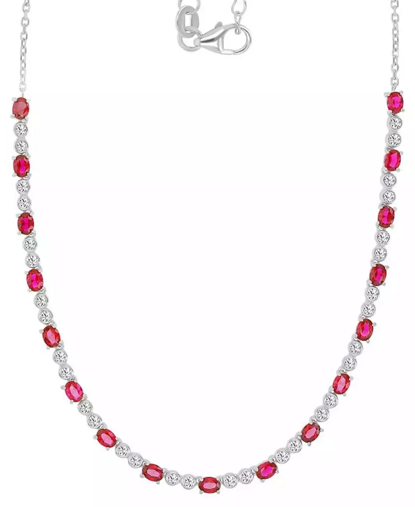 商品Macy's|Black Spinel Oval & Bezel Collar Necklace (4-5/8 ct. t.w.) in Sterling Silver (Also in Lab-Grown Ruby/Lab-Grown White Sapphire),价格¥437,第1张图片