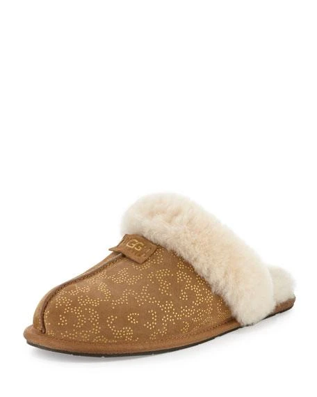 商品UGG|Scufette Shearling Metallic Slide Slipper, Chestnut,价格¥294,第2张图片详细描述