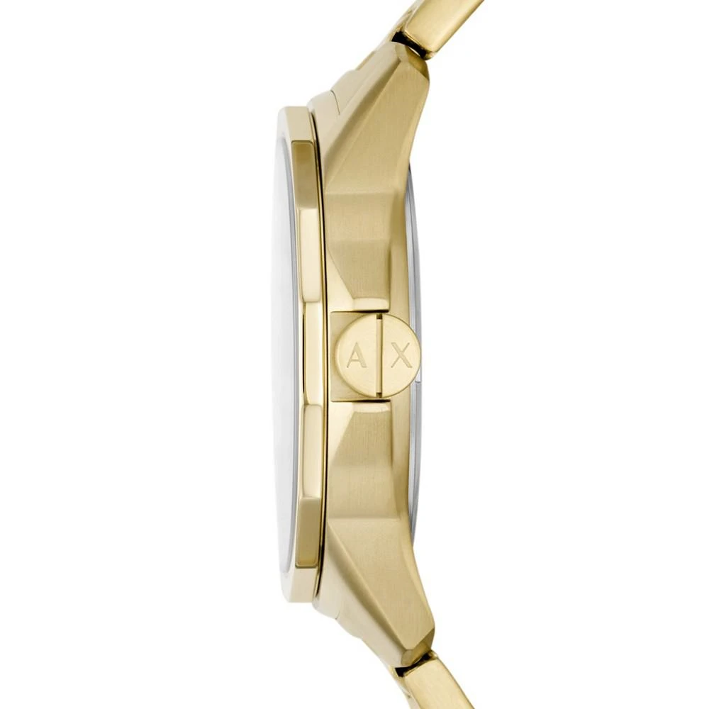 商品Armani Exchange|Men's Three-Hand Day-Date Gold-Tone Stainless Steel Bracelet Watch, 44mm,价格¥1070,第2张图片详细描述
