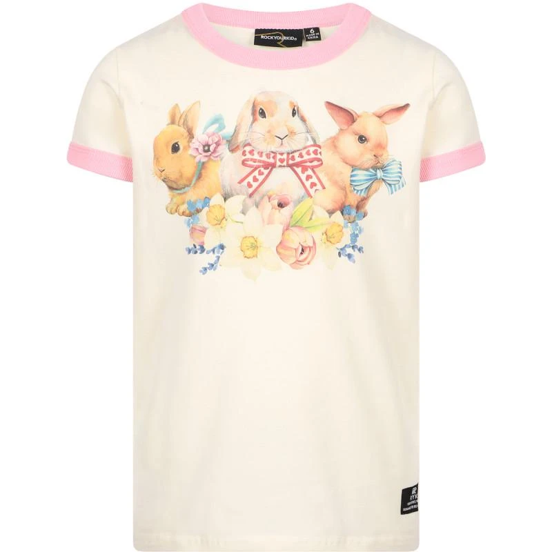 商品Rock Your Baby|Bunnies and flowers t shirt in white,价格¥653,第1张图片