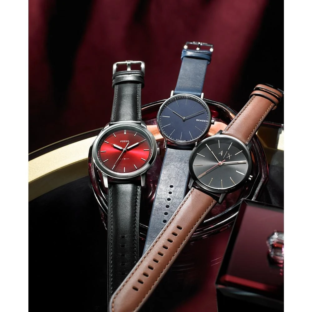 商品Armani Exchange|Men's Brown Leather Strap Watch,价格¥1130,第2张图片详细描述