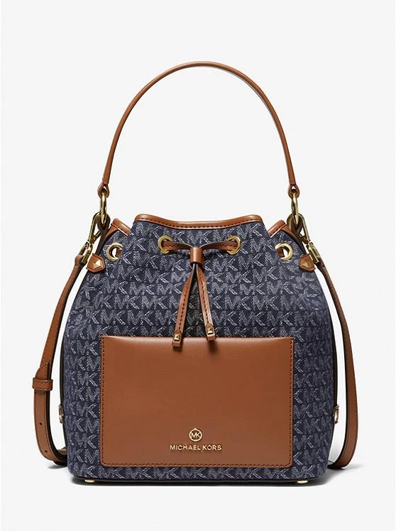 商品Michael Kors|Smith Medium Denim Logo Jacquard Bucket Bag,价格¥1104,第1张图片