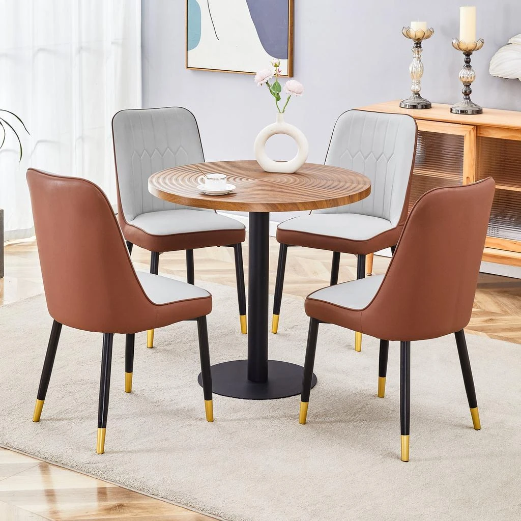 商品Streamdale Furniture|Streamdale 31.5" Round Dining Set: Wood Table & 4 PU Chairs,价格¥5555,第2张图片详细描述
