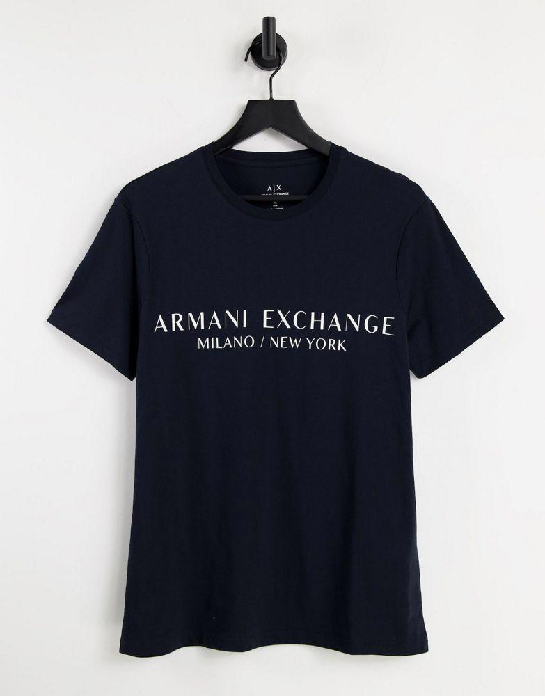 Armani Exchange city text logo t-shirt in navy商品第1张图片规格展示