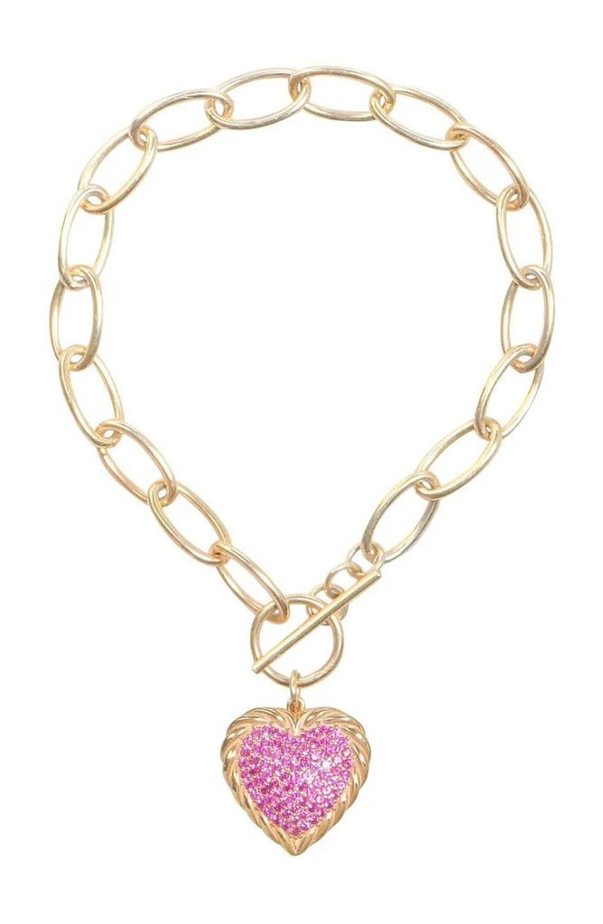 商品Gabi Rielle|14K Gold Vermeil CZ Embellished Heart Pendant Bracelet,价格¥536,第1张图片