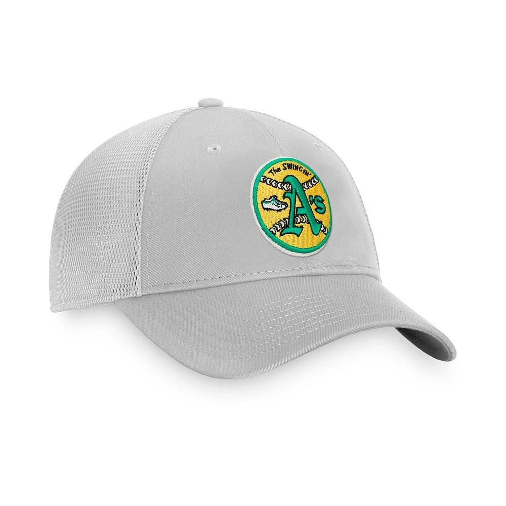 商品Fanatics|Men's Branded Gray Oakland Athletics Cooperstown Collection Core Trucker Snapback Hat,价格¥182,第3张图片详细描述