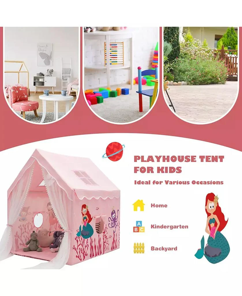 Kids Playhouse Large Children Indoor Play Tent Gift w/ Cotton Mat Longer Curtain 商品