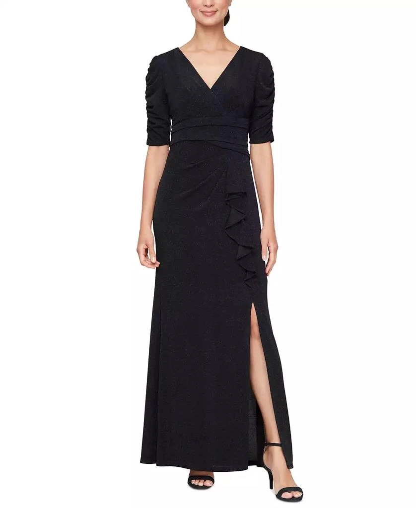 商品SL Fashions|Women's Sparkle Knit Ruched-Sleeve Gown,价格¥1073,第1张图片