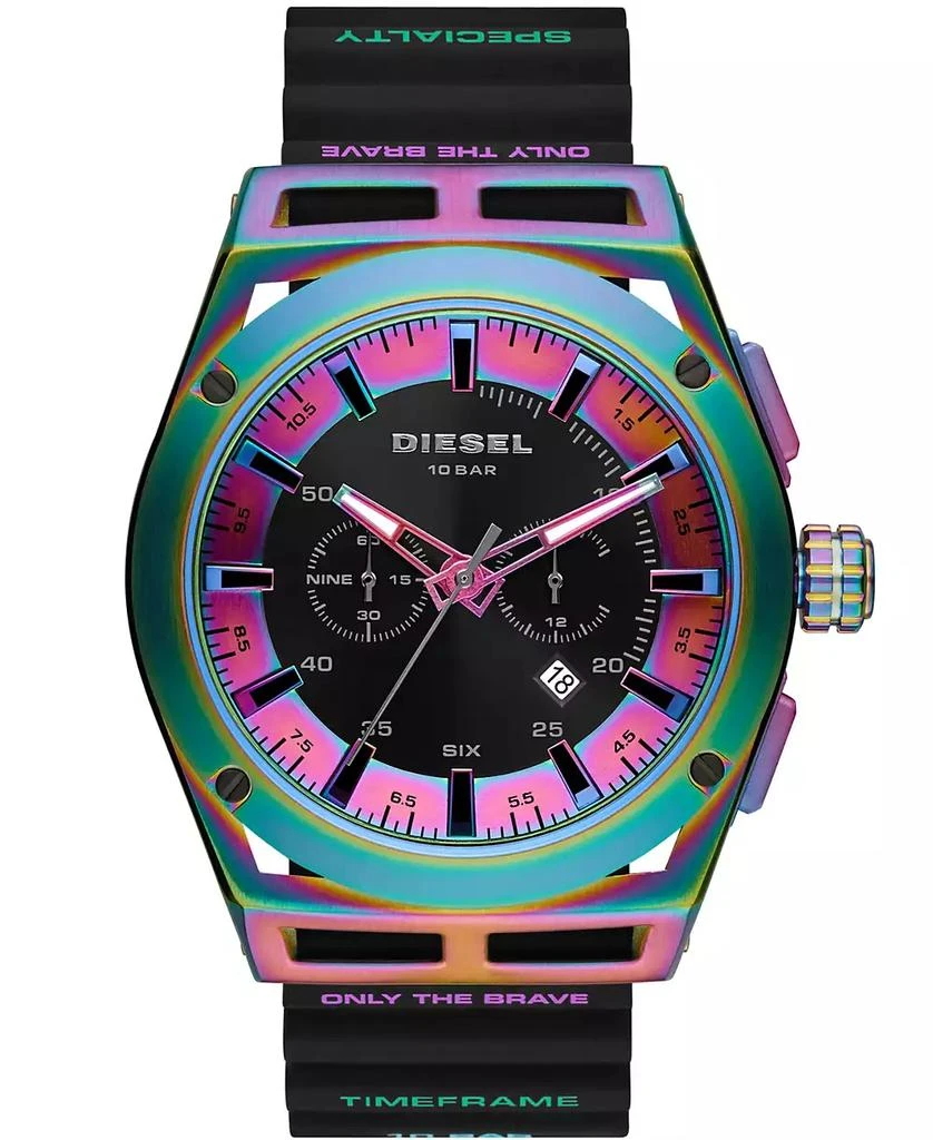 商品Diesel|Men's Timeframe Chronograph Black Silicone Strap Watch 48mm,价格¥2010,第1张图片
