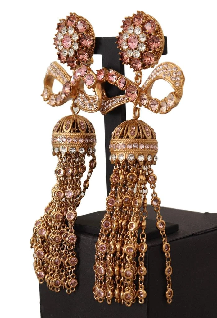 商品Dolce & Gabbana|Dolce & Gabbana Gold Dangling Crystals Long Clip-On Jewelry Earrings,价格¥4881,第2张图片详细描述