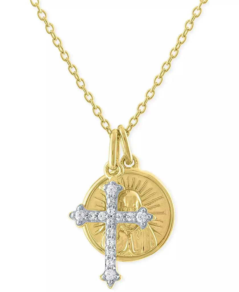 商品Macy's|Diamond Cross & Saint Medallion 18" Pendant Necklace (1/10 ct. t.w.) in 14k Gold-Plated Sterling Silver,价格¥1080,第3张图片详细描述