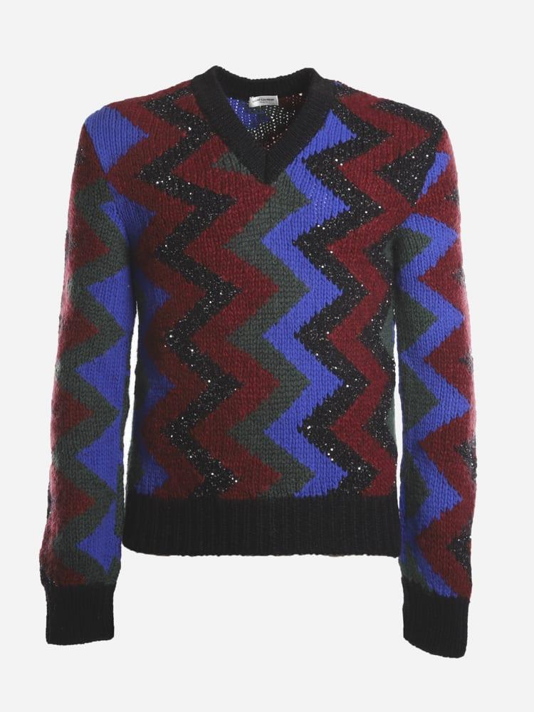 Saint Laurent Sweater With Jacquard Workmanship And Zig Zag Pattern商品第1张图片规格展示