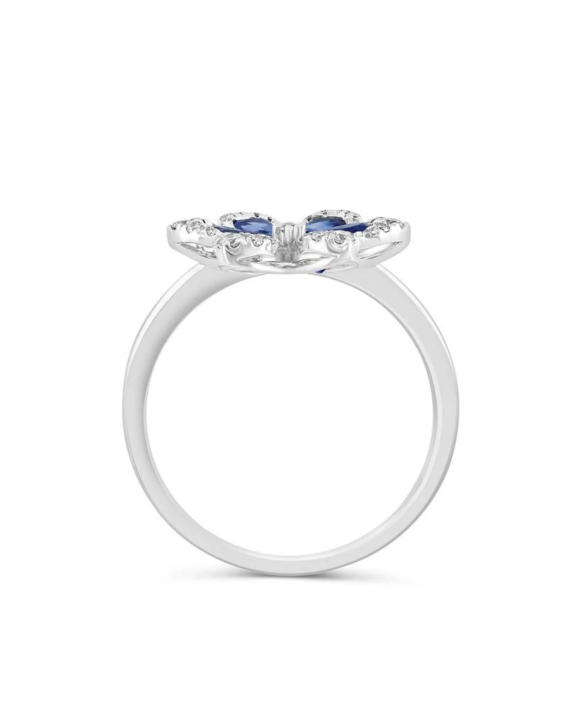 Blue Sapphire & Diamond Flower Ring in 14K White Gold 商品