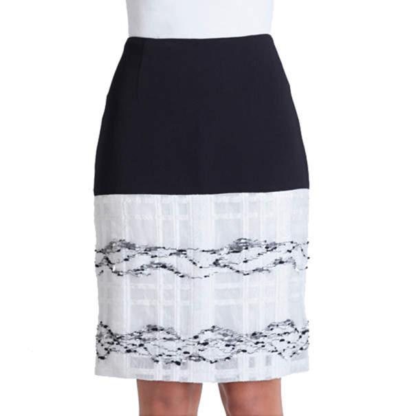 Prabal Gurung Black and White Wool-Crepe Organza-Trim Skirt L商品第2张图片规格展示