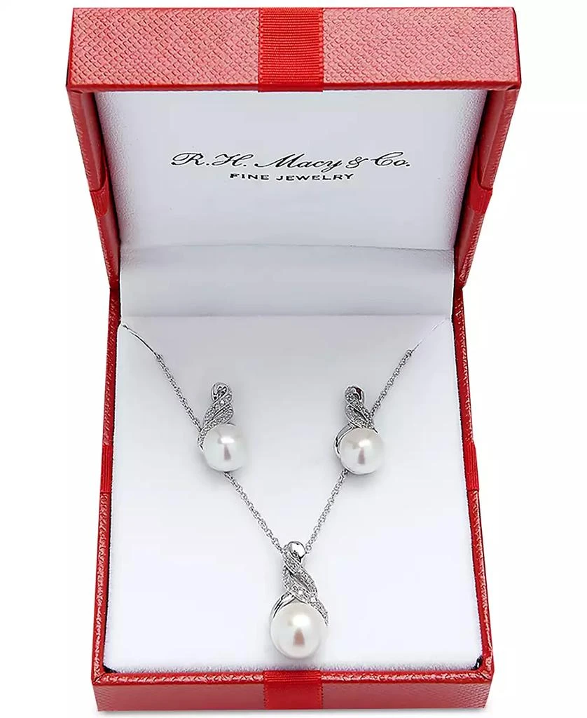 商品Macy's|Cultured Freshwater Pearl (8 & 9mm) and Diamond Accent Pendant Necklace and Earrings Set in Sterling Silver or 14k Gold Over Silver,价格¥3424,第1张图片