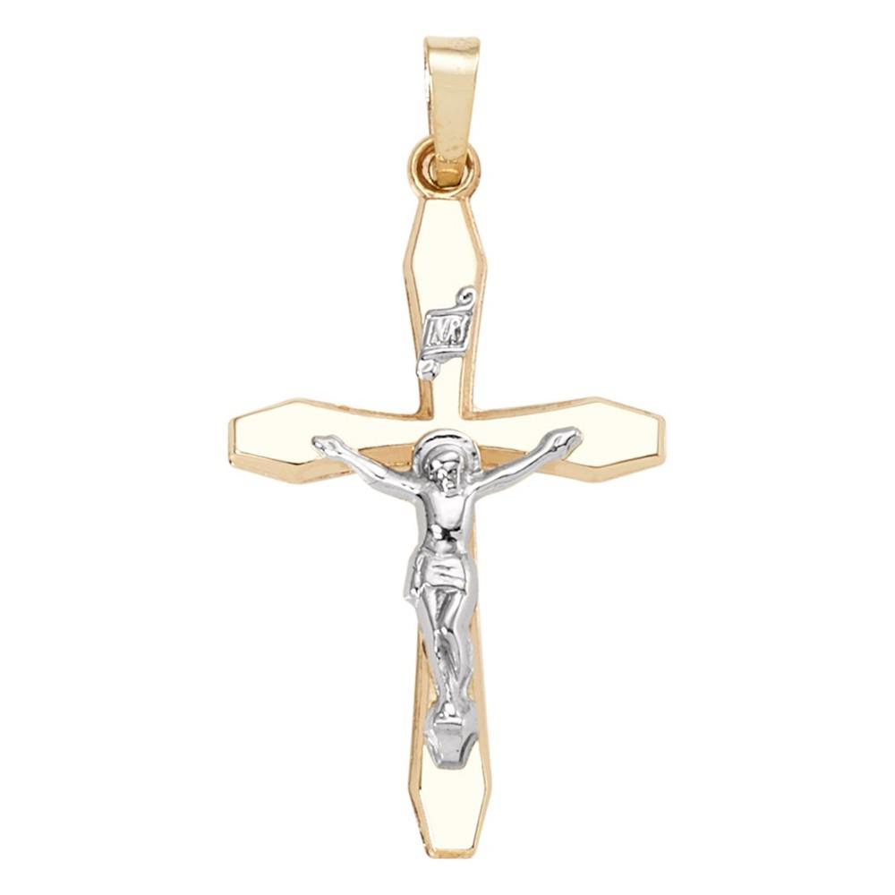 Crucifix Cross Pendant in 14k Yellow and White Gold商品第1张图片规格展示