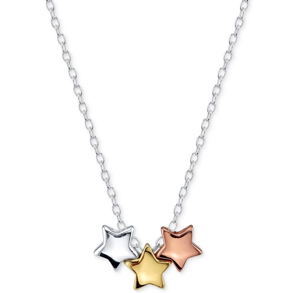 商品Unwritten|Tri-Color Star Trio Pendant Necklace in Sterling Silver,价格¥524,第2张图片详细描述