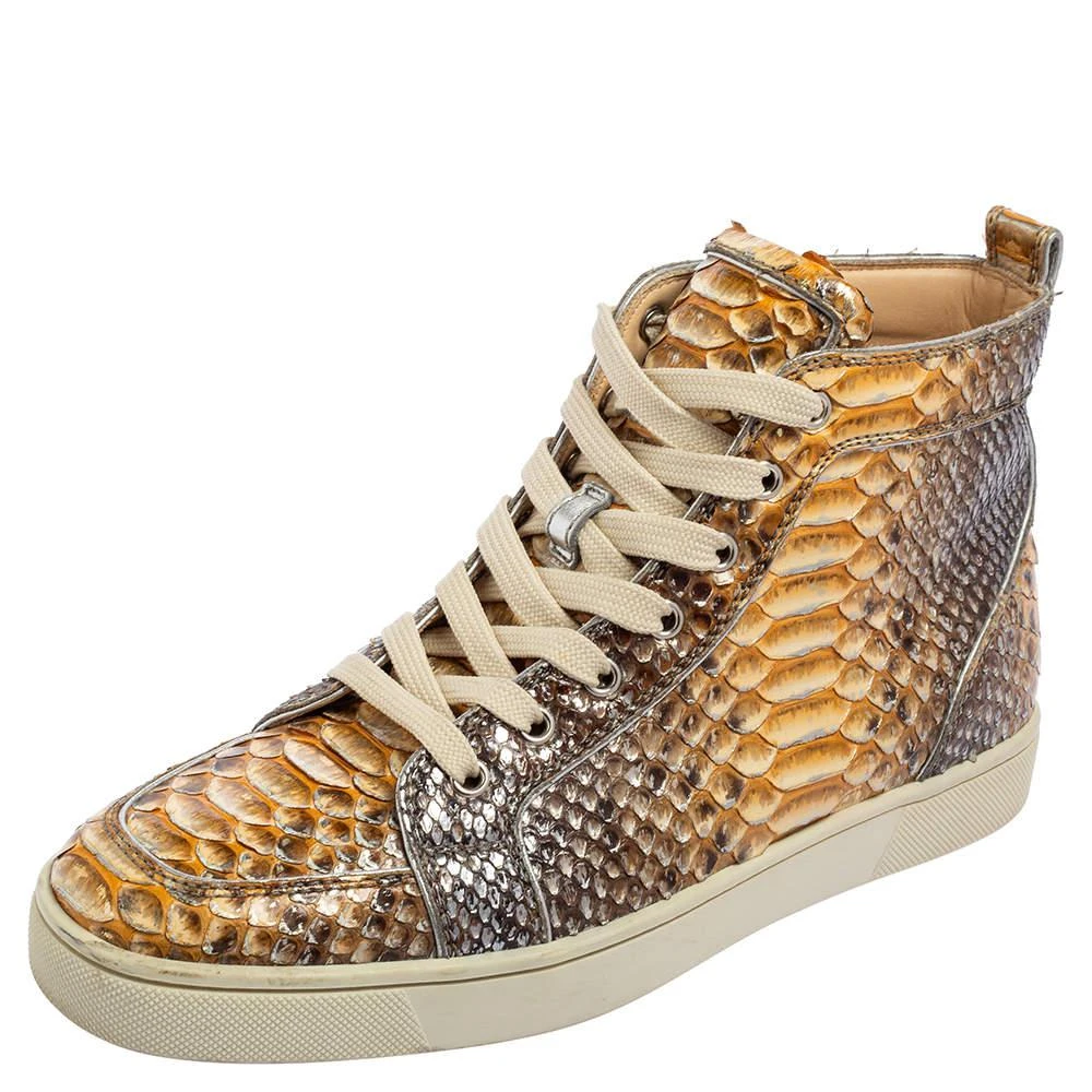 商品[二手商品] Christian Louboutin|Christian Louboutin Metallic Mustard/Brown Python Leather Rantus Orlato High-Top Sneakers Size 41,价格¥3246,第1张图片