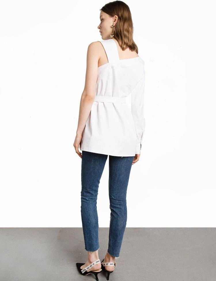 商品Pixie Market|Side Button Belted White Asymmetric Top,价格¥470,第4张图片详细描述