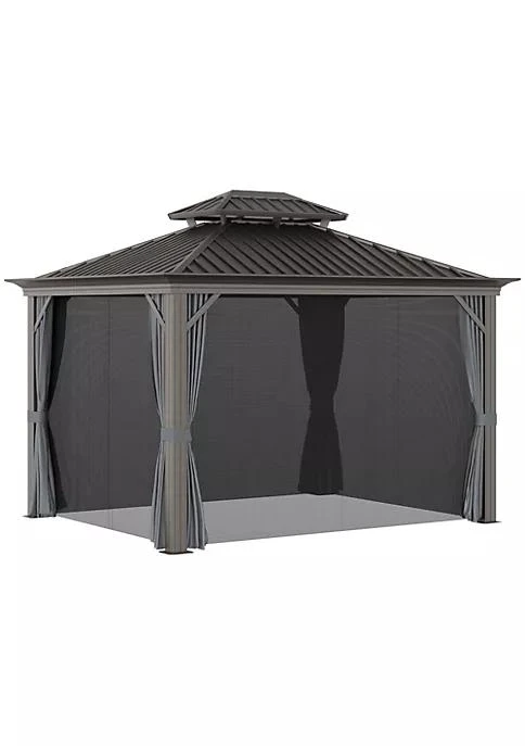 商品belk|12 X 10 Hardtop Patio Gazebo Canopy Outdoor Pavilion With Galvanized Steel Frame Netting Sidewalls Curtains Charcoal Grey,价格¥14626,第2张图片详细描述