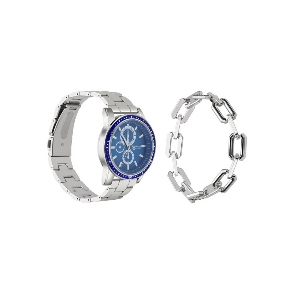 商品American Exchange|Men's Quartz Movement Shiny Silver-Tone Metal Bracelet Analog Watch, 43mm and Bracelet with Zippered Travel Pouch,价格¥225,第2张图片详细描述