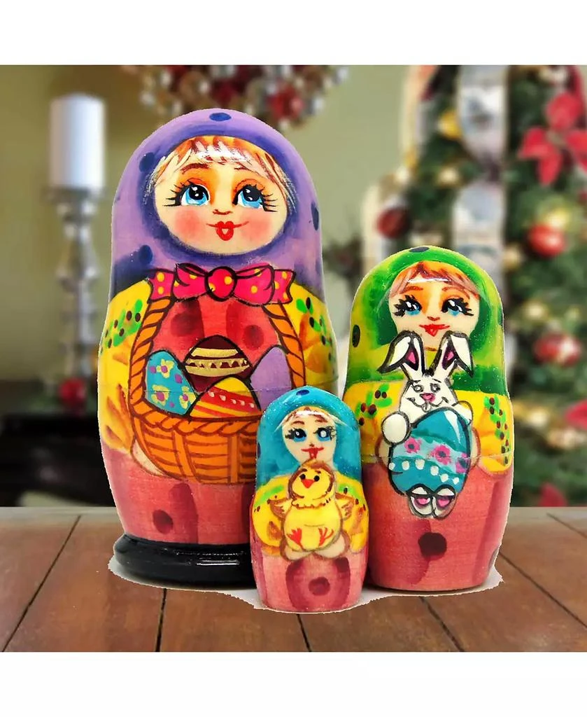 商品G.DeBrekht|Basket Matreshka Holiday Nesting Hand-Painted Doll, Set of 3,价格¥180,第1张图片