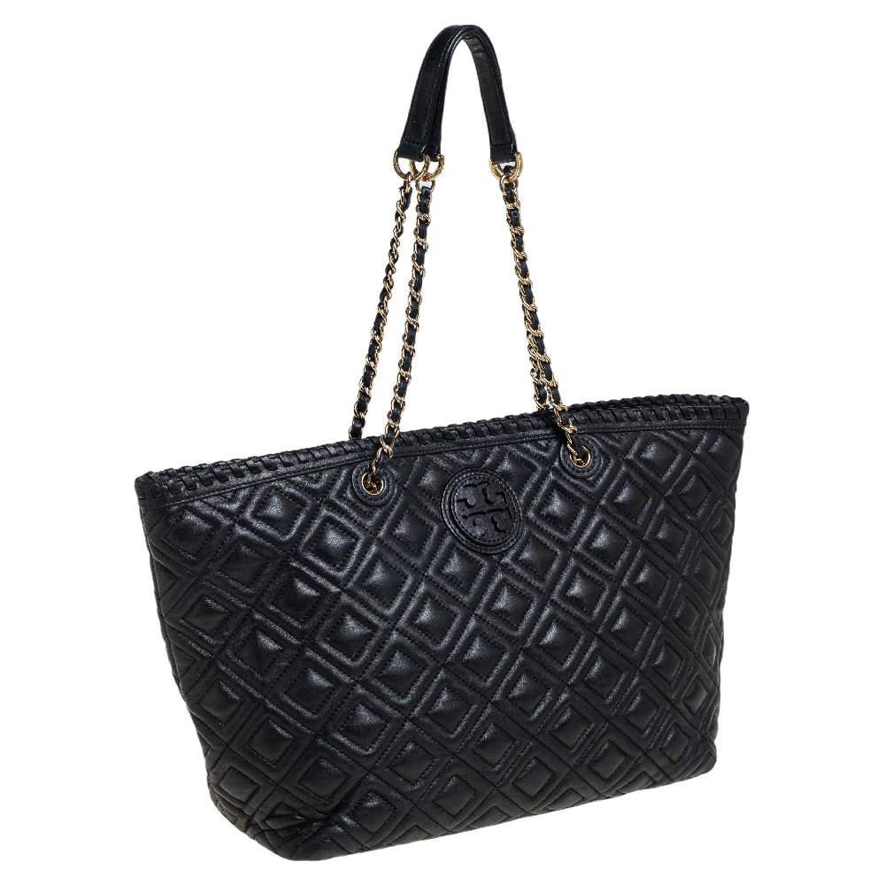 商品[二手商品] Tory Burch|Tory Burch Black Quilted Leather Marion Tote,价格¥1397,第5张图片详细描述