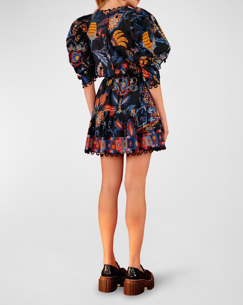 Sunset Tapestry Floral Puff Sleeve Mini Dress商品第4张图片规格展示