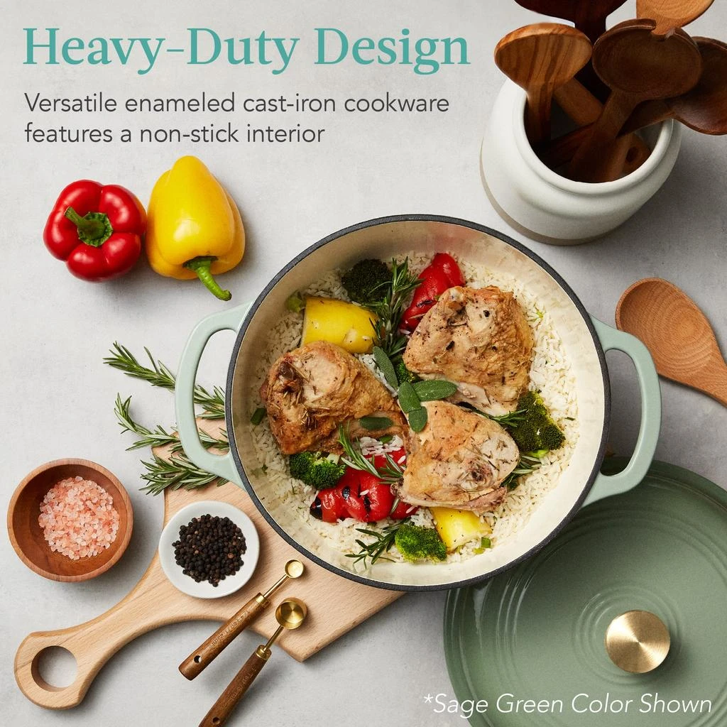 商品Best Choice Products|7.5 Quart Enamel Cast-Iron Dutch Oven, Heavy-Duty Cookware w/ Dual Handles, Lid - Lemon Meringue,价格¥551,第2张图片详细描述