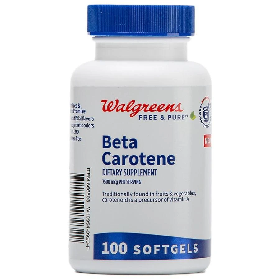 商品Walgreens Free & Pure|Beta Carotene (Vitamin A) Supplement 7500 mcg Softgels (100 days),价格¥59,第3张图片详细描述