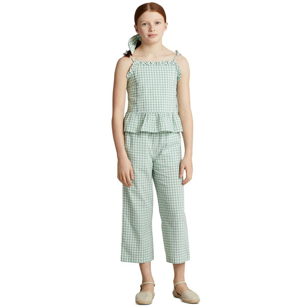 商品Ralph Lauren|Big Girls Gingham Madras Peplum Sleeveless Top,价格¥90,第1张图片
