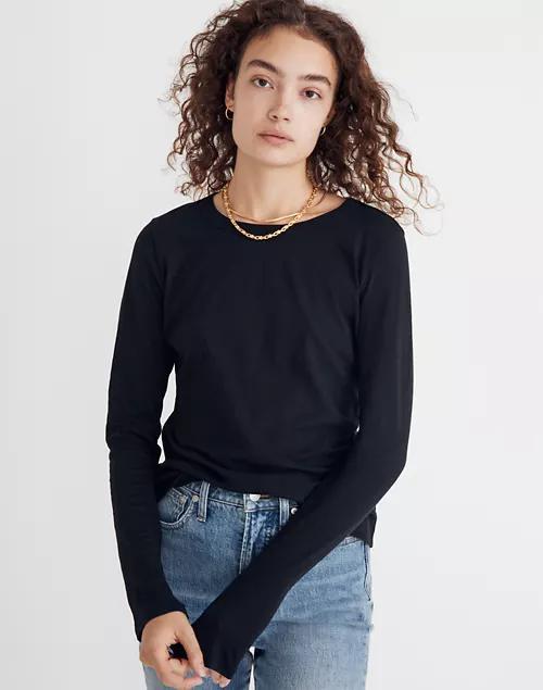 商品Madewell|Whisper Cotton Rib-Crewneck Long-Sleeve Tee,价格¥181,第1张图片