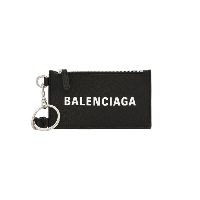 商品Balenciaga|巴黎世家（BALENCIAGA）女士黑色粒面小牛皮配钥匙圈卡包,价格¥2399,第1张图片