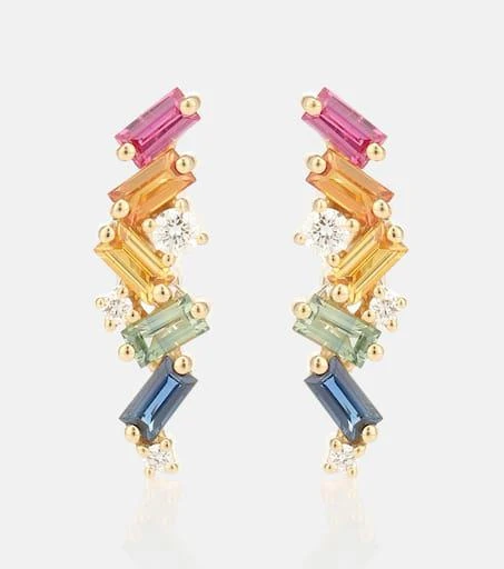 商品Suzanne Kalan|Rainbow Fireworks 18kt gold earrings with diamonds and sapphires,价格¥17621,第1张图片