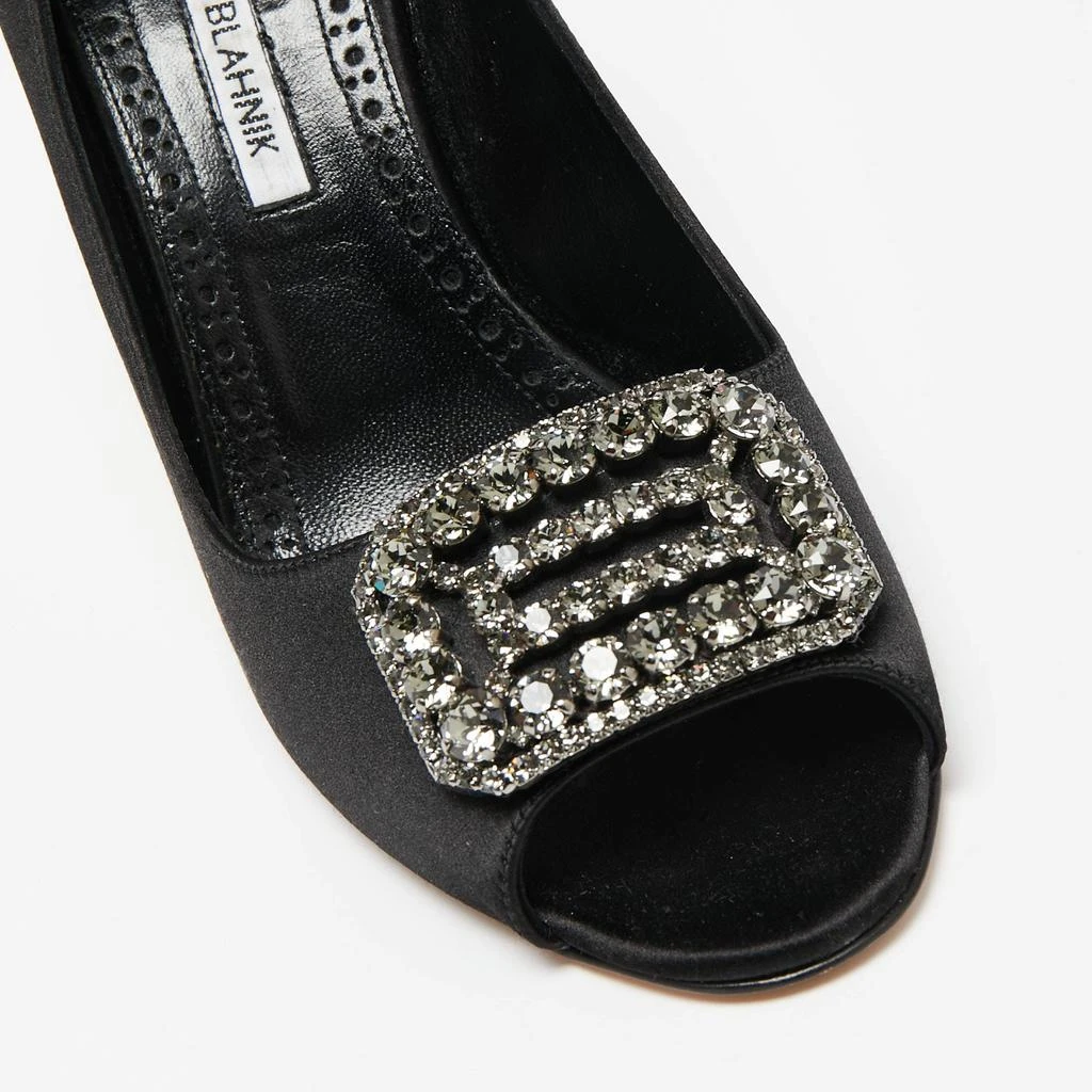 Manolo Blahnik Black Satin Matik Peep Toe Pumps Size 38.5  商品