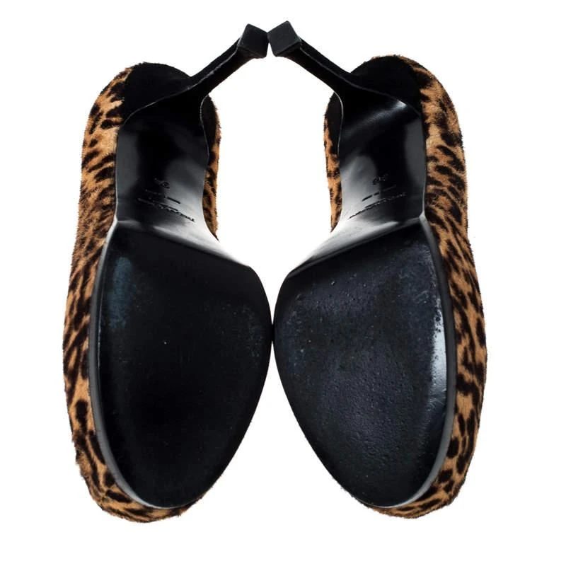 Saint Laurent Paris Beige/Brown Leopard Print Pony Hair Tribtoo Platform Pumps Size 36 商品