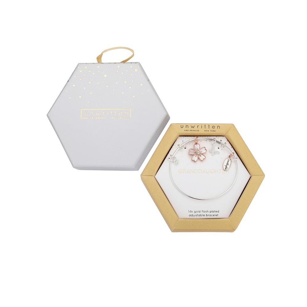 商品Unwritten|14K Gold Flash-Plated Mother of Pearl Inlay "Granddaughter" Flower Charms, Stainless Steel Bangle,价格¥133,第4张图片详细描述