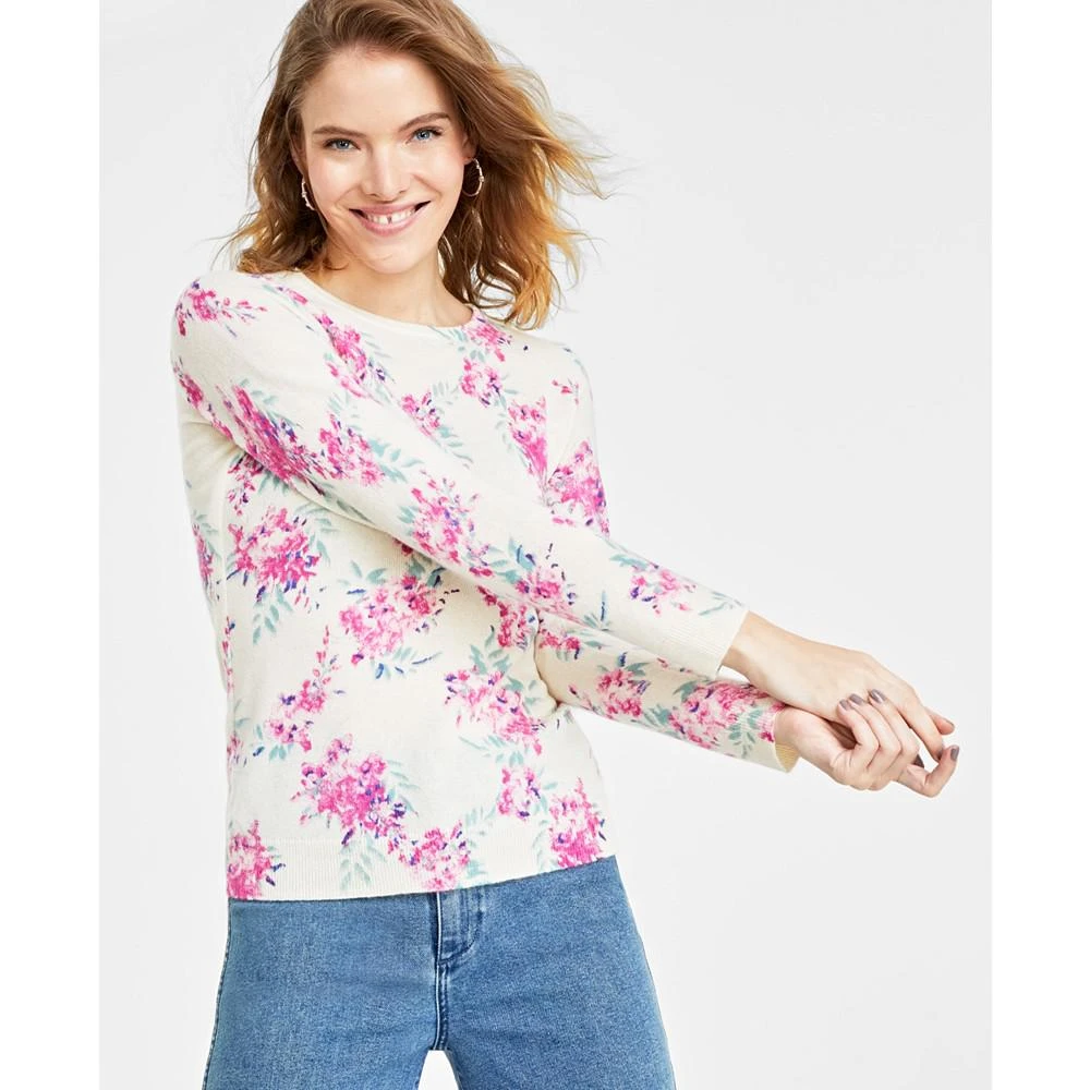 商品Charter Club|Women's 100% Cashmere Floral Crewneck Sweater, Created for Macy's,价格¥228,第1张图片