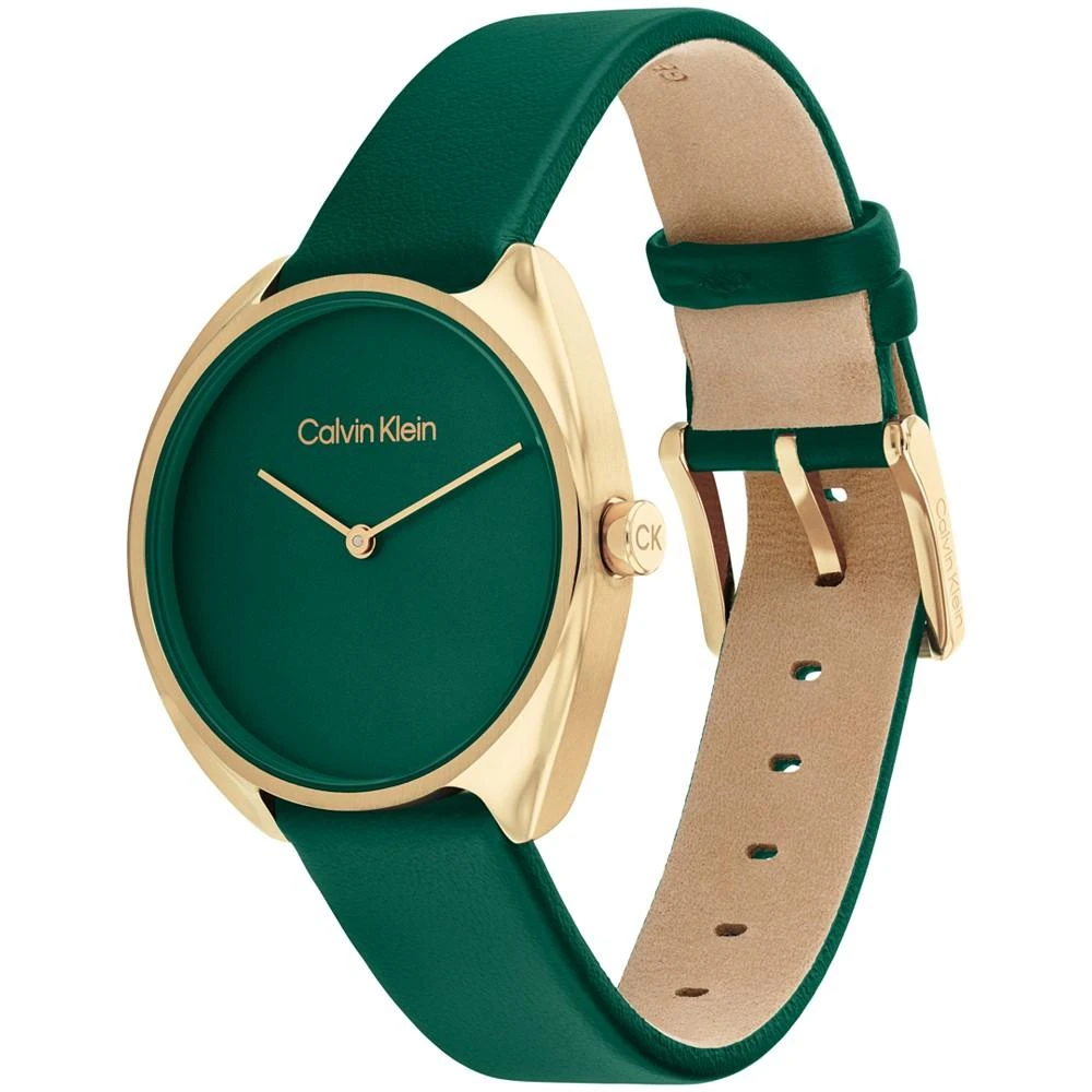 商品Calvin Klein|Women's Quartz Green Leather Strap Watch 34mm,价格¥692,第2张图片详细描述