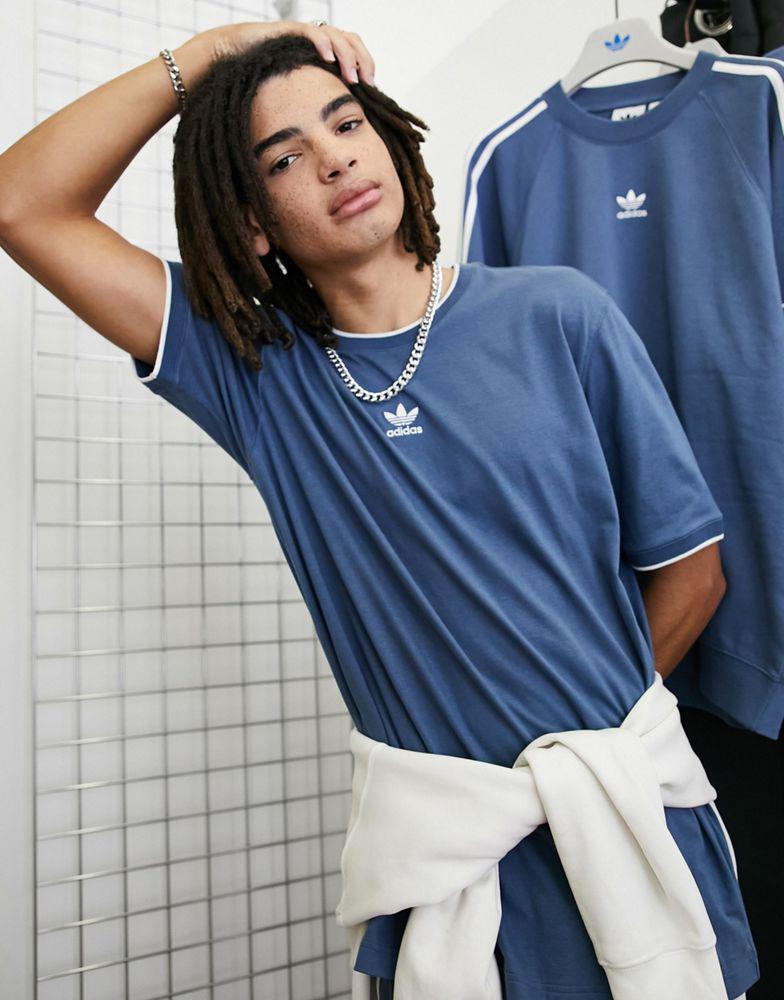 adidas Originals Rekive three stripe t-shirt in blue商品第1张图片规格展示