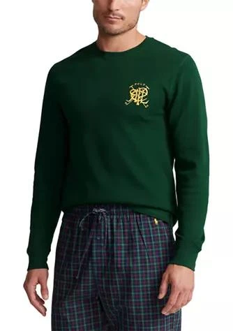 商品Ralph Lauren|Ralph Lauren Long Sleeve Waffle Knit Crew Neck Logo Embroidered Sleep Shirt,价格¥212,第1张图片