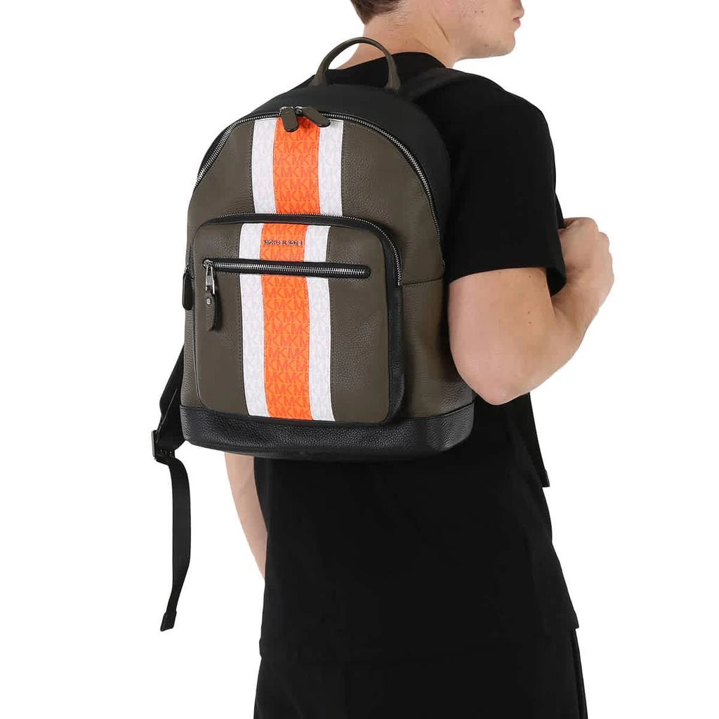 商品Michael Kors|Neon Orange Men's Hudson Pebbled Leather And Logo Stripe Backpack,价格¥1816,第2张图片详细描述