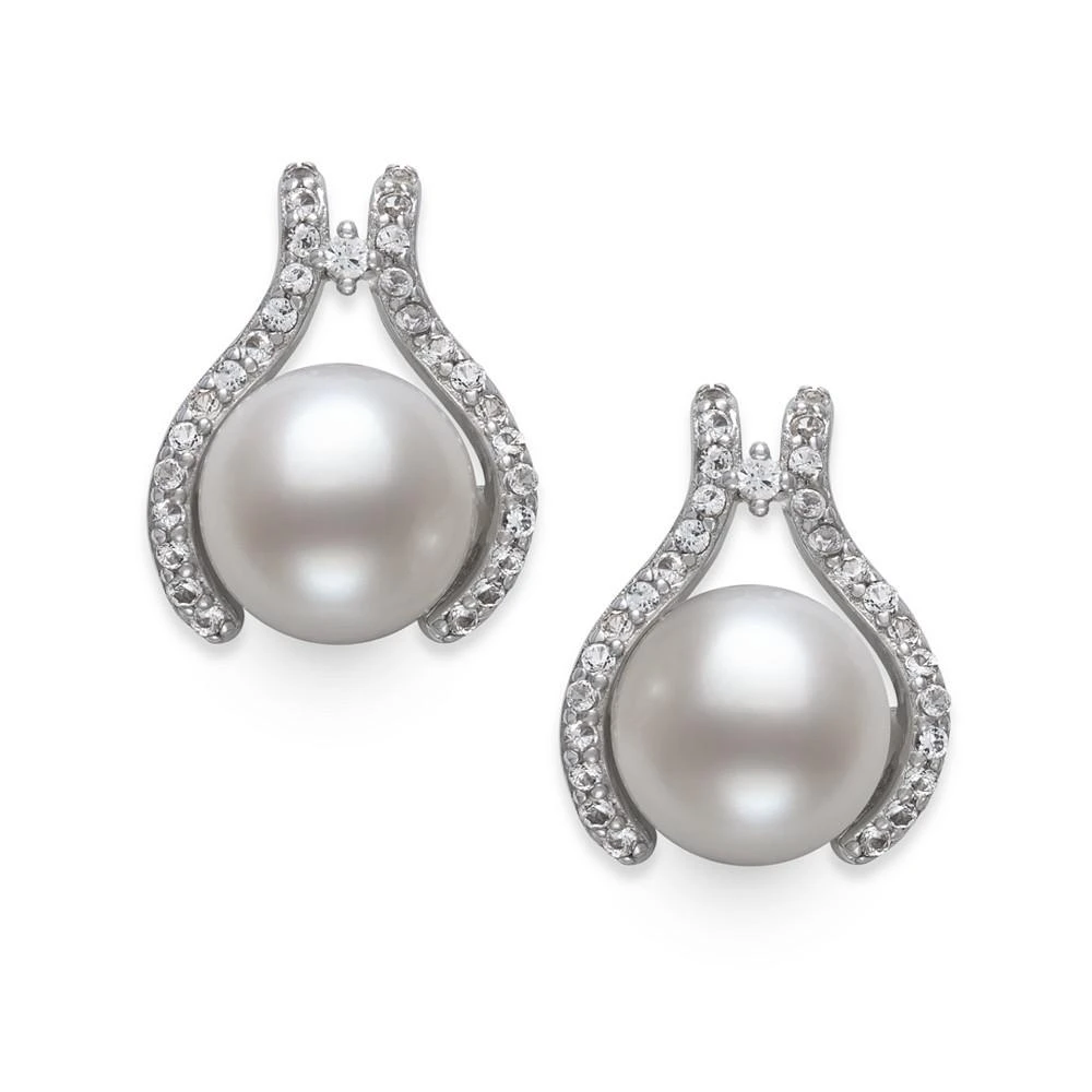 商品Belle de Mer|Cultured Freshwater Button Pearl (7mm) & Cubic Zirconia Stud Earrings in Sterling Silver, Created for Macy's,价格¥675,第3张图片详细描述