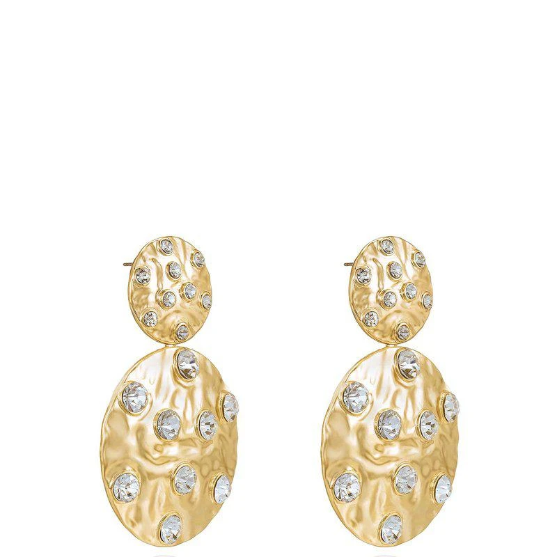 商品Ettika Jewelry|Double Crystal Studded Disc 18k Gold Plated Earrings ONE SIZE ONLY,价格¥378,第2张图片详细描述