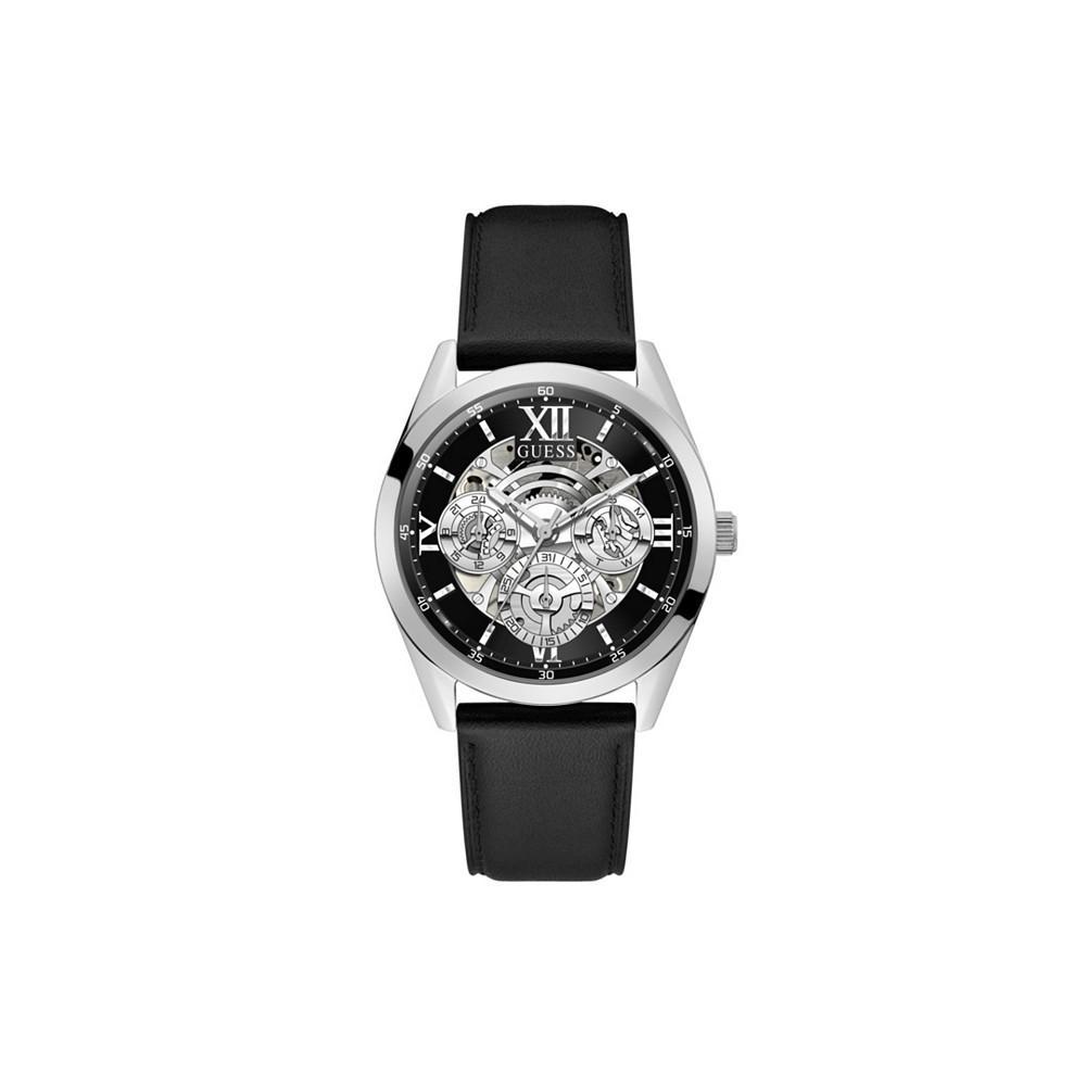 商品GUESS|Men's Black Genuine Leather Strap Multi-Function Watch, 42mm,价格¥961,第1张图片