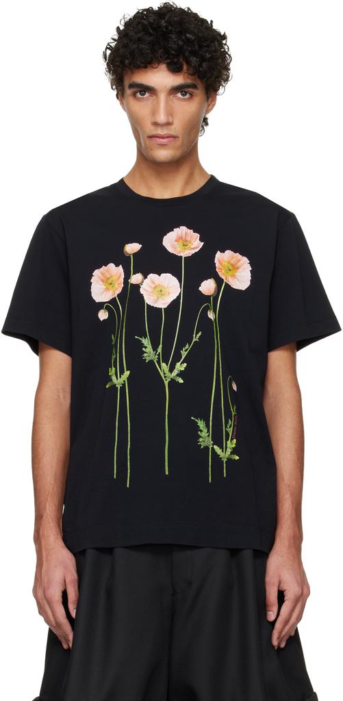 T-shirt de manga comprida com estampado de papoilas pretas image 2