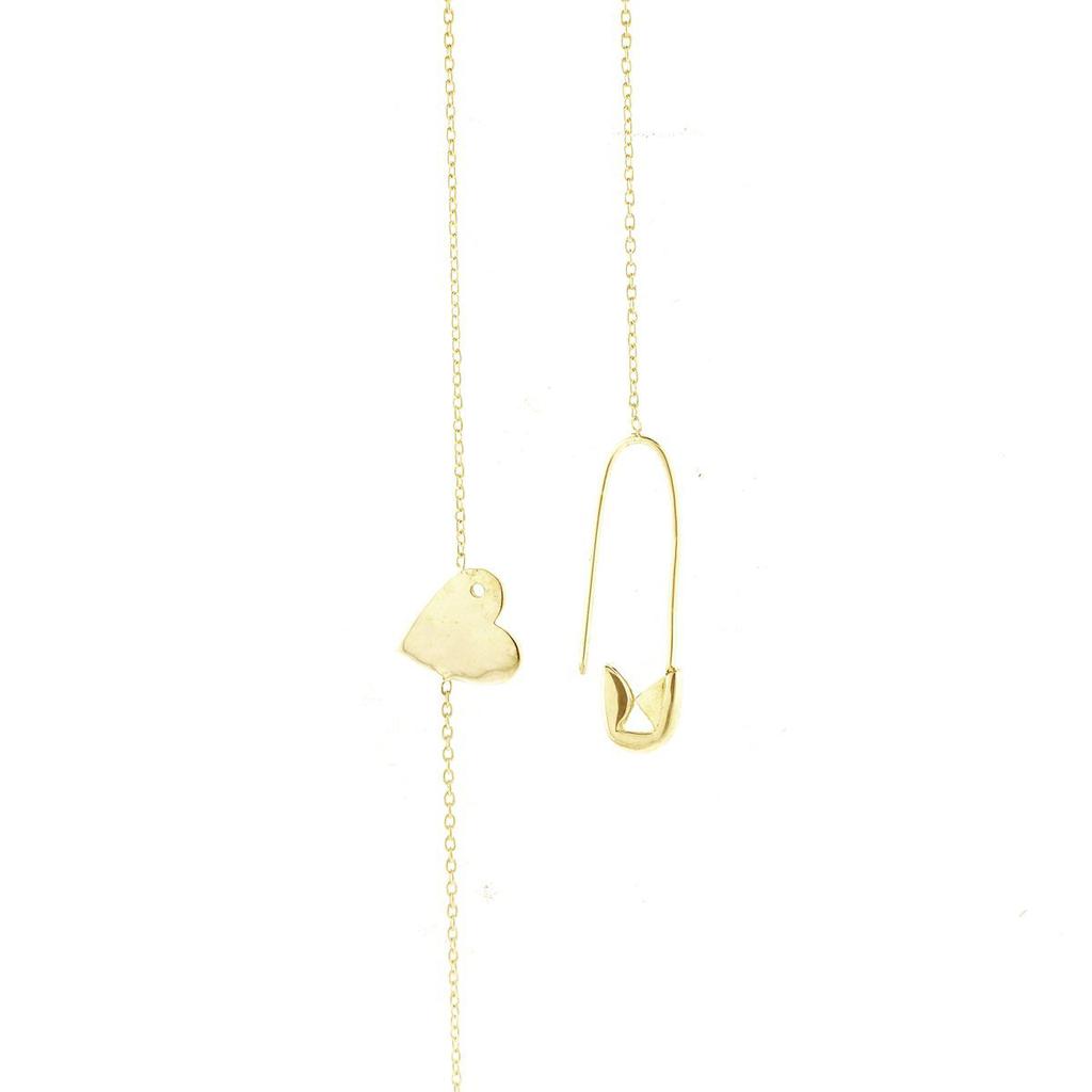 Adornia Heart Safety Pin Lariat Necklace Gold Vermeil .925 Sterling Silver商品第2张图片规格展示